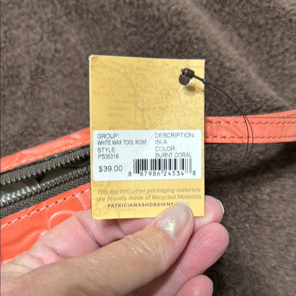 Patricia Nash Orange Embossed Clutch Wristlet - Picture 3 of 4